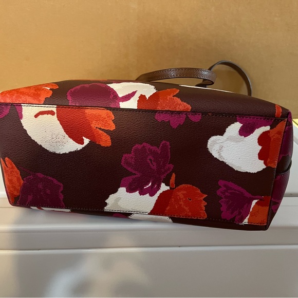 Coach Burgundy Floral Print Leather Tote with Multi-Color Blooms - Picture 4 of 6